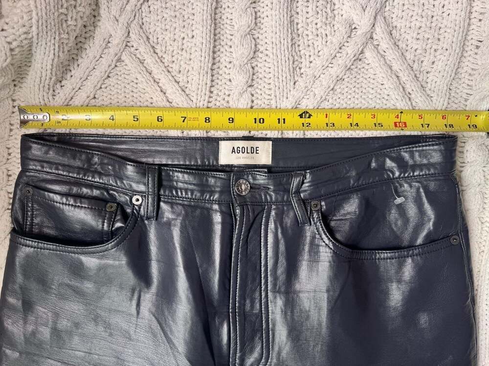 AGOLDE 90s Pinch Waist Leather Pants Black High Waisted Straight Leg Vintage Sty - Picture 5 of 11